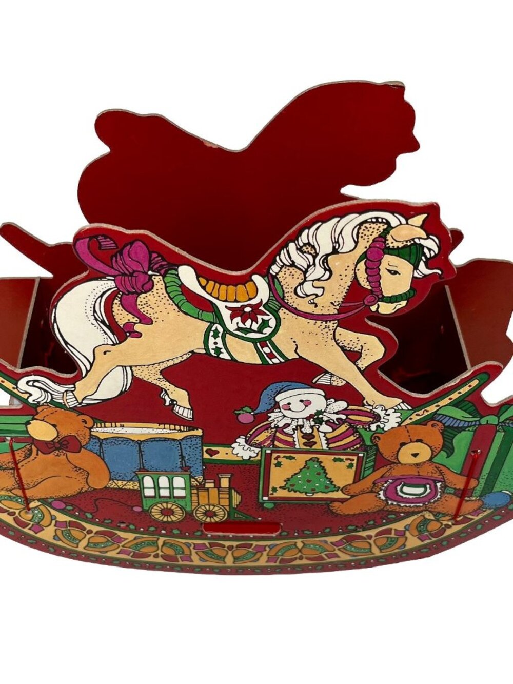 Vintage 1988 ENESCO Christmas Rocking Horse Storage Candy Box Cardboard 10x9”